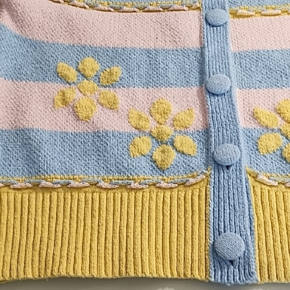 Pastel Floral Cottagecore Cardigan Sweater Cotton Blend - Picture 5 of 11